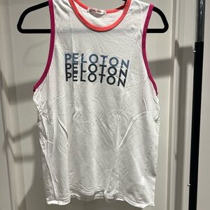 Peloton Women's White Muscle Tee with Red and Purple Trim